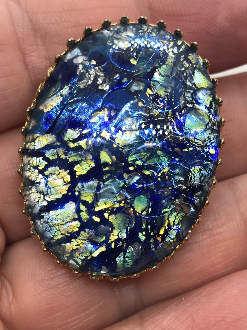 Dichroic Glass Blue Brooch Earrings Set