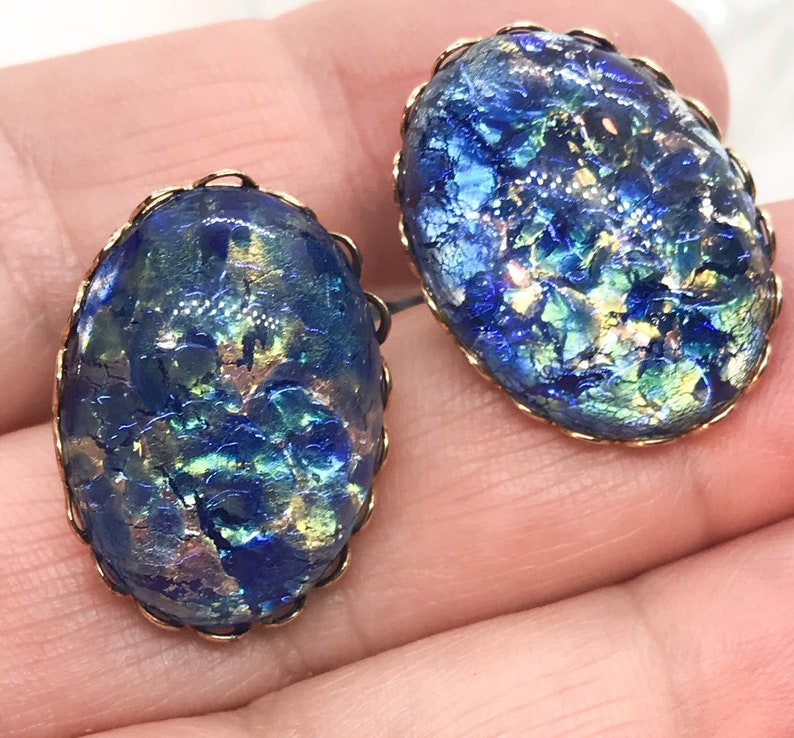 Dichroic Glass Blue Brooch Earrings Set