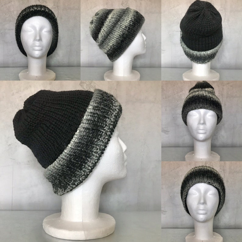 Reversible Extra Thick Cuffed Organic Wool Mix Beanie Hat