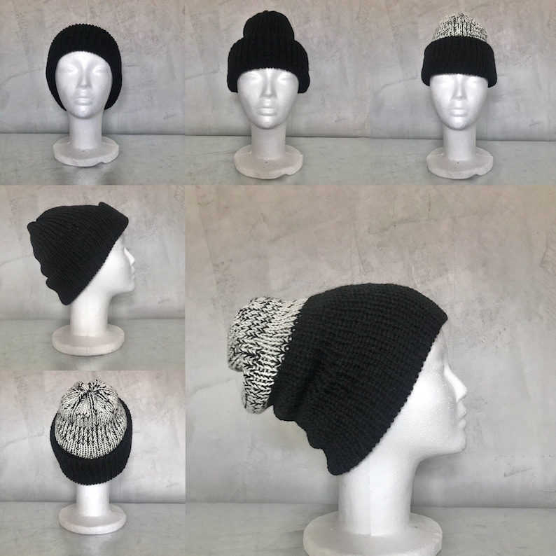 Reversible Extra Thick Cuffed Organic Wool Mix Beanie Hat