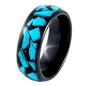 Turquoise Wedding Ring,Tungsten Wedding Band,Anniversary Ring,Engagement Ring,Unique Wedding Band,8mm Black Wedding Ring,Comfort Fit Ring