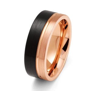 Rose Gold Tungsten Ring,Black Tungsten Ring,18K Rose Gold,Black Tungsten Ring,Anniversary Ring,Engagement Ring,8mm Wedding Ring,Comfort Fit