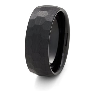 Hammered Black Tungsten Wedding Ring,Black Tungsten Ring,Anniversary Ring,Engagement Ring,Tungsten Carbide Ring,Men & Women,Black Ring