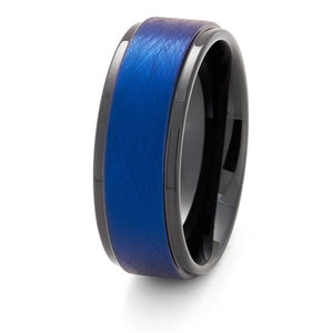 Blue Tungsten Wedding Band,Blue Tungsetn Ring,Black Tungsten Ring,Men&#39;s Tungsten Ring,Women&#39;s Tungsten Ring,Anniversary Ring,Unique Blue