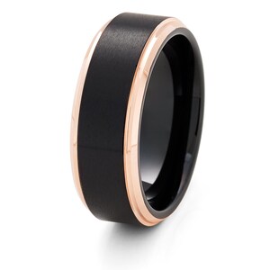 Rose Gold & Black Tungsten Carbide Ring: Comfort Fit Wedding Band