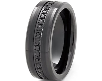 Black Tungsten Wedding Ring,Black Tungsten Ring,Black CZ Ring,Tungsten Carbide Ring,Men's Tungsten Ring,Anniversary Ring,Engagement Ring