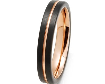 4mm Rose Gold Tungsten Wedding Ring,Black Tungsten Wedding Band,4mm Wedding Ring,Rose Gold Tungsten Ring,Tungsten Carbide Ring,Black Ring