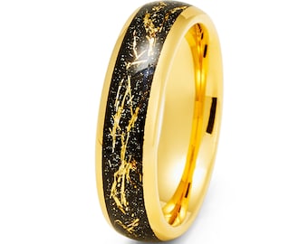 Meteorite Tungsten Wedding Band: Yellow Gold Plated Ring