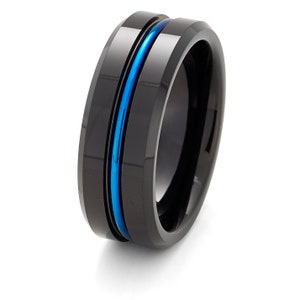 Anel de tungstênio azul, aliança de casamento de tungstênio preto, anel polido brilhante, aliança de casamento de tungstênio azul, anel de aniversário, tungstênio preto, anel masculino e feminino