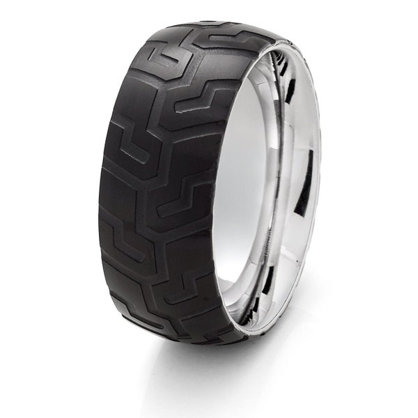 Tire Design Tungsten Ring,Black Tungsten Wedding Band,Tungsten Carbide Ring,Anniversary Ring,Black Wedding Band,8mm Tungsten Ring,Tire Ring