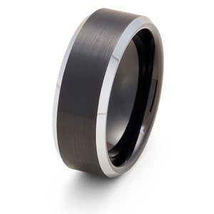 Black Tungsten Wedding Ring,Black Tungsten Ring,Tungsten Carbide Ring,Silver Tungsten Ring,Anniversary Ring,Brush Tungsten Ring,Beveled Ring