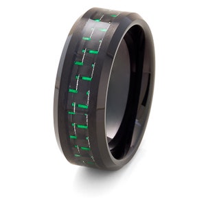 Black Tungsten Ring,Green Tungsten Wedding Band,Carbon Fiber Tungsten Ring,8mm Wedding Band,Anniversary Ring,Carbon Fiber Tungsten Ring