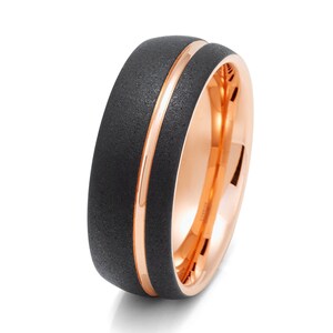 Rose Gold Tungsten Wedding Ring,Black Tungsten Wedding Band,Anniversary Ring,18k Rose Gold Ring,Tungsten Carbide Ring,Engagement Ring,Brush