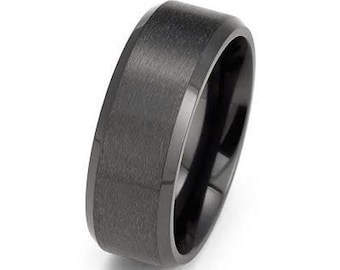 USA Made Custom Jewelry And Bands Black Zirconium Ring and Titanium Bands With A Titanium Sleeve And Premium Hammered Finish 8mm Wide Ring