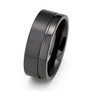 Black Zirconium Ring, Brushed, Beveled Edge, Mens & Womens, Anniversary Band, Engagement Band, Comfort  Fit, Black Wedding Band,Brushed