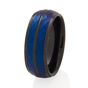Blue Tungsten Wedding Band,Black Tungsten Ring,8mm Blue Tungsten Ring,Tungsten Carbide Ring,Anniversary Ring,Engagemnet Ring,Hammered Ring