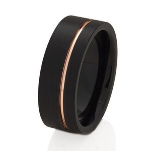 Men&#39;s Tungsten Wedding Band,Rose Gold Tungstn Ring,Anniversary Ring,Black Tungsten Ring,Unique Tungsten Ring,Rose Gold Wedding Band,Brush
