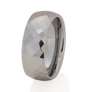 Faceted Silver Tungsten Ring: 6mm/8mm Comfort Fit Band