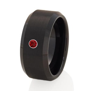 Black Tungsten Ring,Black Tungsten Ruby Wedding Band,Tungsten Carbide Ring,Anniversary Ring,Engagement Ring,Men & Women,Brush Ring