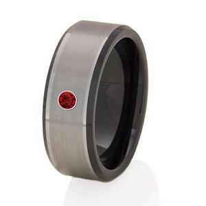 Black Tungsten Wedding Band,Black Tungsten Ring,Ruby Tungsten Ring,Wedding Band,Anniversary Ring,Tungsten Carbide Ring,Men & Women,Silver