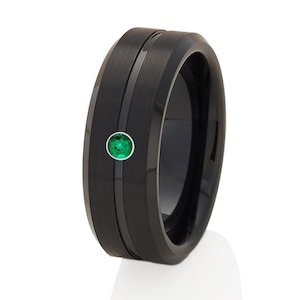 Black Tungsten Wedding Band,Anniversary Ring,Emerald Tungsten Ring,Engagement Ring,Tungsten Wedding Ring,Black Wedding Band,Men & Women