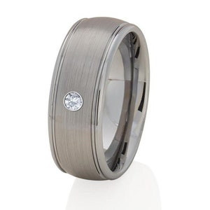 Tungsten Wedding Band,Silver Tungsten Ring,Anniversary Ring,Silver Tungsten White Diamond Ring,Engagement Ring,Men & Women, Unique Tungsten