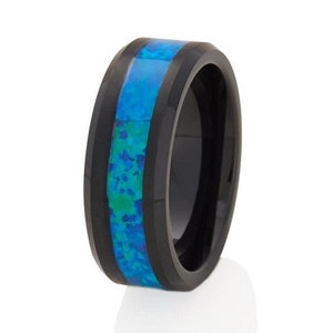 Black Tungsten Wedding Band,Opal Wedding Ring,Tungsten Wedding Ring,Tungsten Wedding Band,Anniversary Ring,Engagement Ring,Opal Wedding Ring
