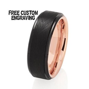 Black Tungsten Wedding Ring,Rose Gold Tungsten Ring,Rose Gold Wedding Band,Anniversary Ring,Men & Women,Tungsten Carbide Ring,Brush Ring