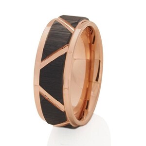 Roségouden wolfraam trouwring, 8 mm zwarte wolfraamring, jubileumring, zwarte trouwring, wolfraamcarbide ring, roségouden wolfraamring
