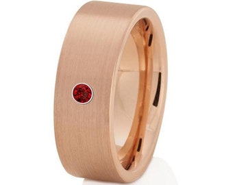 Ehering für Paare, Ehering aus roségoldenem Wolfram, Rubin-Ehering, Verlobungs- und Jahrestagsring, Komfortring, Bürstenring