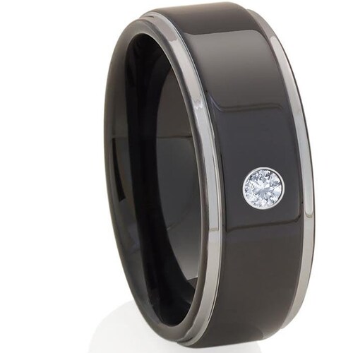 Black Tungsten Wedding Ring,White Diamond Wedding Ring,Anniversary Ring,Tungsten Carbide Ring,8mm Black Tungsten Ring,Tungsten Carbide, Flat shops