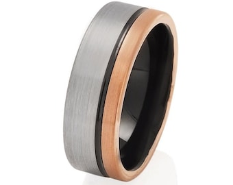 Black Tungsten Wedding Ring,Rose Gold Tungsten Ring,Anniversary Ring,Men & Women,Rose Gold Wedding Band,Engagement Ring,Tungsten Carbide