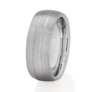 Gray Tungsten Wedding Band: Brushed Dome Ring, Comfort Fit
