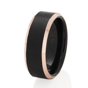 Black Tungsten Wedding Ring,Rose Gold Tungsten Ring,Anniversary Ring,Engagement Ring,Unique Tungsten Ring,Rose Gold Ring,Brush Tungsten