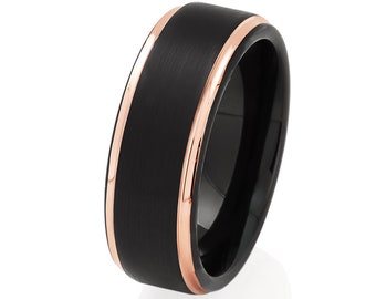 Rose Gold Tungsten Wedding Band,Rose Gold Tungsten Ring,Anniversary Ring,Men & Women,Tungsten Carbide Ring,Engagement Ring,Black Tungsten