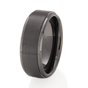 Gunmetal Tungsten Wedding Ring: Flat Beveled Comfort Fit Band