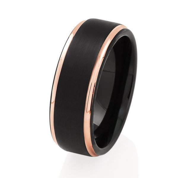 Rose Gold Tungsten Wedding Band,Rose Gold Tungsten Ring,Anniversary Ring,Men & Women,Tungsten Carbide Ring,Engagement Ring,Black Tungsten