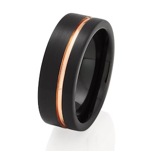 Rose Gold Tungsten Wedding Ring,Black Wedding Band,Tungsten Carbide Ring,Anniversary Ring,Men & Women,Black Tungsten Ring,Engagement Ring