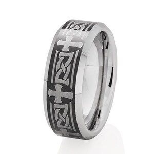 Black Tungsten Wedding Ring, Tribal Ring, Tungsten Carbide Ring, 8mm Men&#39;s Tungsten Ring, Anniversary Ring, Engagement Ring, Beveled Ring