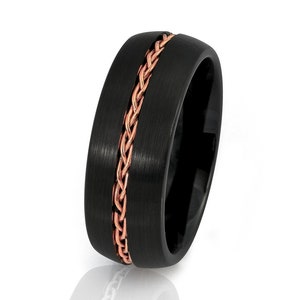 Rose Gold Tungsten Wedding Ring,Braid Tungsten Ring,Anniversary Ring,Black Tungsten Ring,18k Rose Gold,Braid Wedding Ring,Anniversary Ring