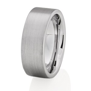 Silver Brush Tungsten Wedding Band: Flat Comfort Fit Ring