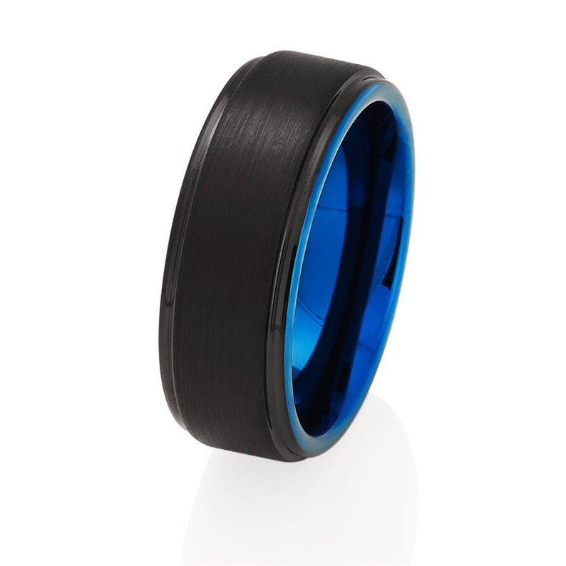 Blue Tungsten Wedding Ring,Black Tungsten Wedding Band,Anniversary Ring,Engagement Ring,Tungsten Carbide Ring,Men /& Women,Comfort Fit