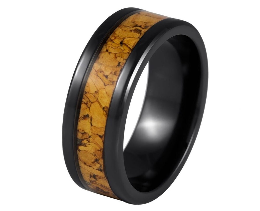 Cork Inlay Black Tungsten Ring, 8mm Flat Comfort Fit Wedding Band - Etsy