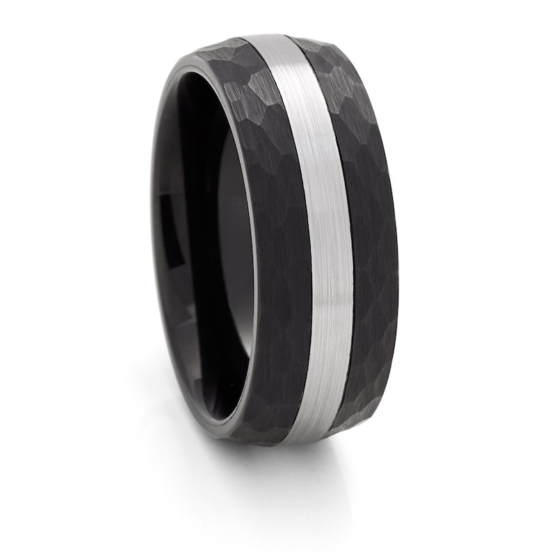 Black Tungsten Wedding Band,Hammered Tungsten Ring,Tungsten Wedding Ring,Tungsten Carbide Ring,Anniversary Ring,Engagement Ring,Brush Ring