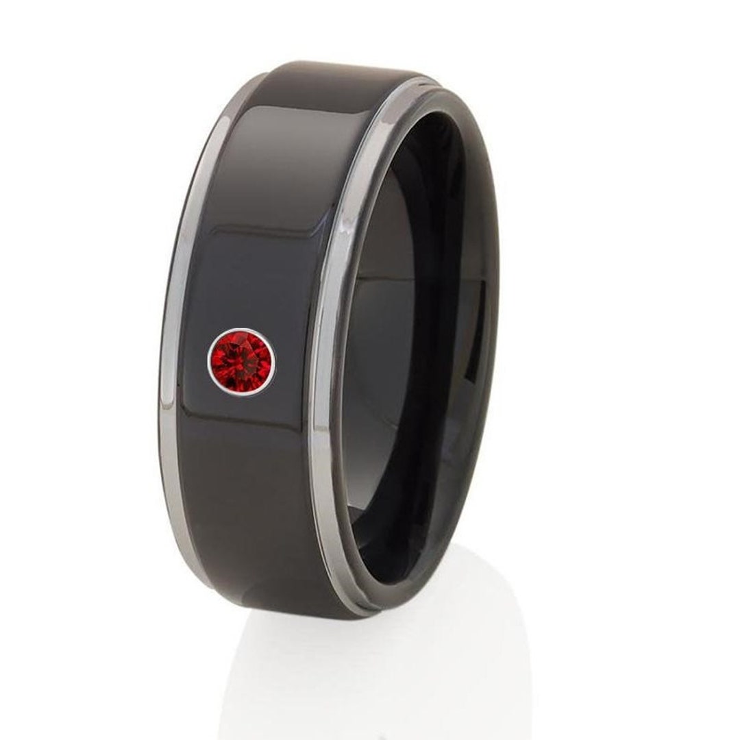 Ruby Inlaid Wring Black Tungsten Wedding Ring: Ruby Inlay, Silver Edges, 8mm - Etsy