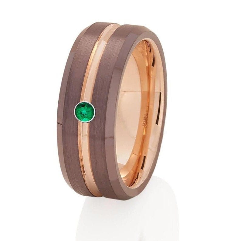 Rose Gold Espresso Tungsten Ring,Espresso Tungsten Wedding Ring,Emerald Wedding Ring,Tungsten Carbide,Men/&Women,Engagement And Anniversary