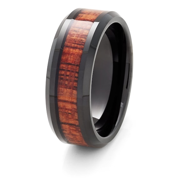 Koa Wood Tungsten Ring Black Tungsten Wedding Ring Tungsten | Etsy