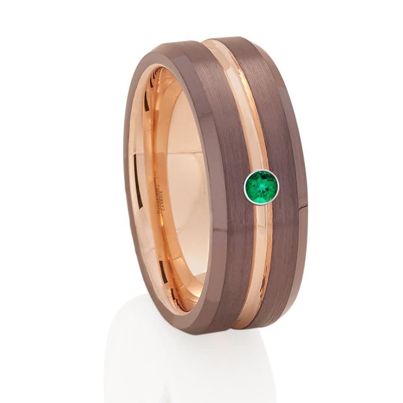 Rose Gold Espresso Tungsten Ring,Espresso Tungsten Wedding Ring,Emerald Wedding Ring,Tungsten Carbide,Men/&Women,Engagement And Anniversary