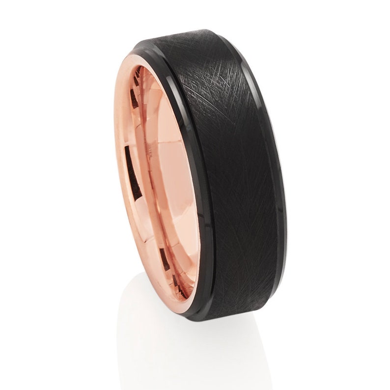 Black Tungsten Wedding Ring,Rose Gold Tungsten Ring,Rose Gold Wedding Band,Anniversary Ring,Men /& Women,Tungsten Carbide Ring,Brush Ring