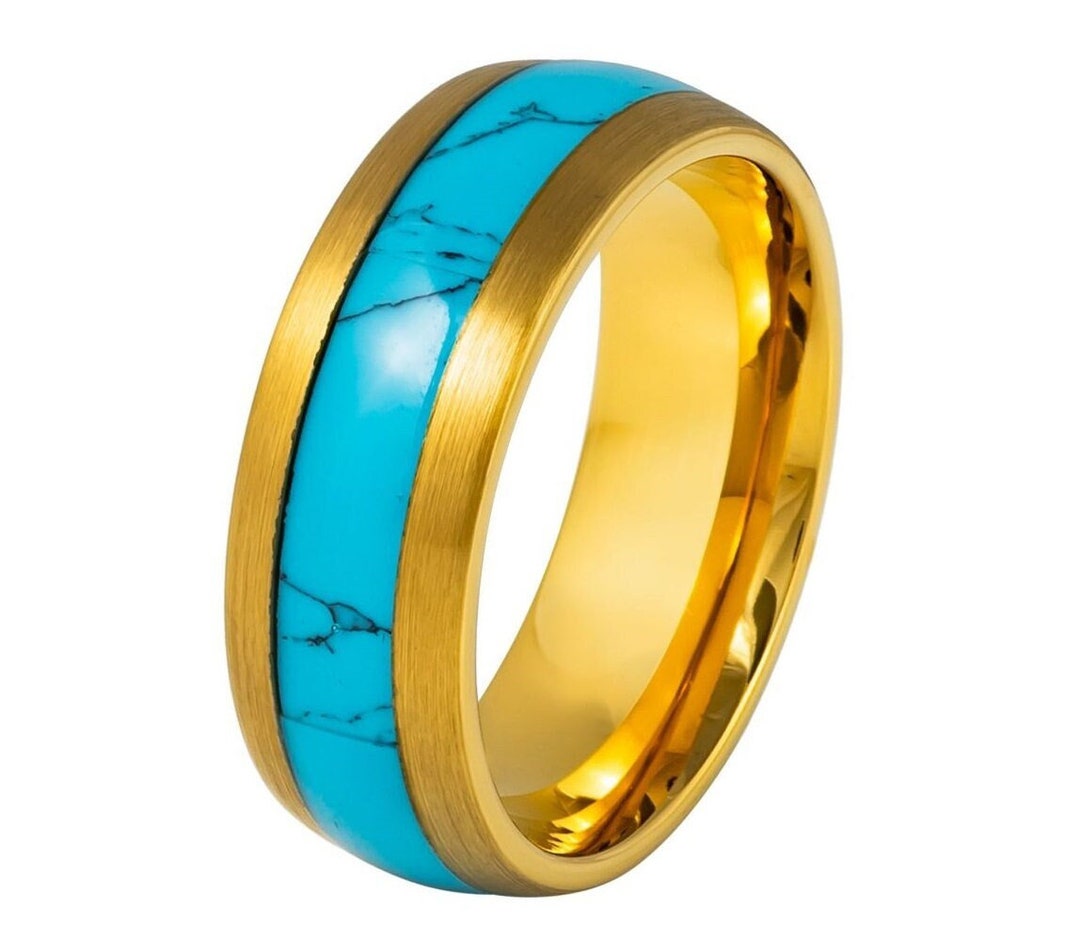 Turquoise Wedding Ringtungsten Wedding Ring8mm Wedding Etsy